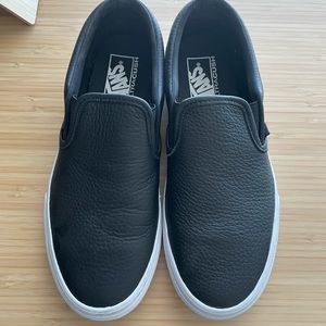 Vans slip on black leather pebble shoes size 9